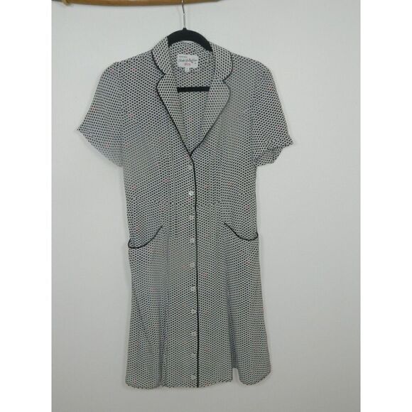 Tender Loving Care by HVN Dress Size 4 Silk Black White Heart Print Button Up